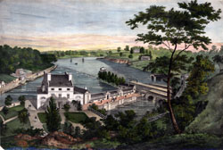 [A View of the Fairmount Waterworks with Schuylkill in the Distance. Taken from the Mount.] ( [Philadelphia: Printed and Published by J. T. Bowen, 1838]). Lithograph, hand-colored. Library Company of Philadelphia.